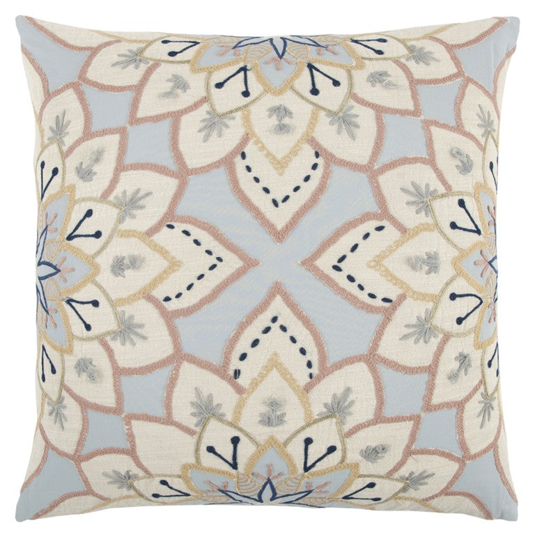 Light Blue Floral Appliqued Throw Pillow