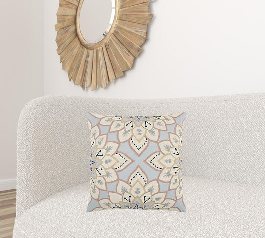 Light Blue Floral Appliqued Throw Pillow