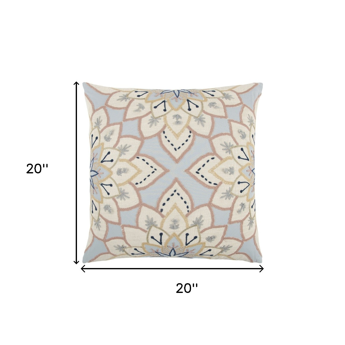 Light Blue Floral Appliqued Throw Pillow