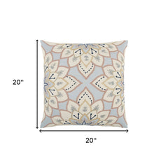 Light Blue Floral Appliqued Throw Pillow