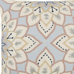 Light Blue Floral Appliqued Throw Pillow