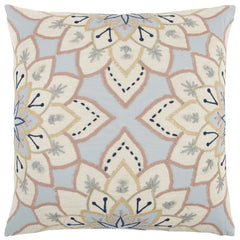 Light Blue Floral Appliqued Throw Pillow