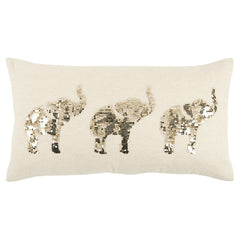 Natural Gold Sequined Elephant Trio Lumbar Pillow