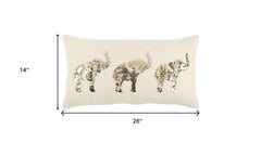 Natural Gold Sequined Elephant Trio Lumbar Pillow