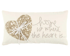 11" X 21" Ivory Home is Where the Heart Is Throw Pillow With Embroidery