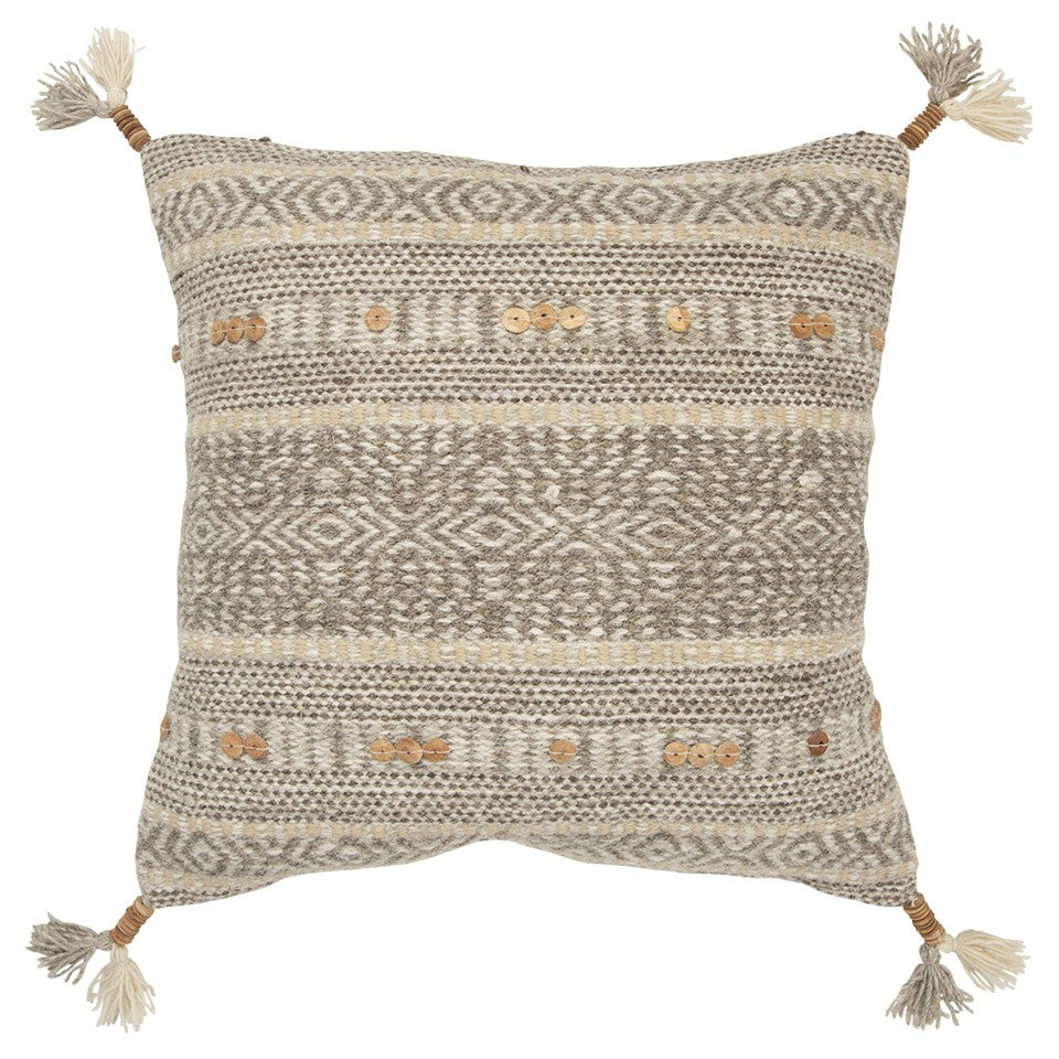 Natural Beige Striped Textural Throw Pillow