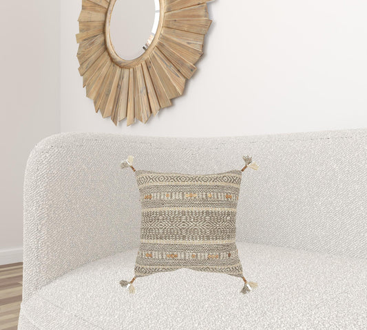 Natural Beige Striped Textural Throw Pillow