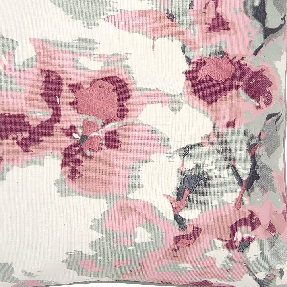 Pink Gray Impressionistic Floral Throw Pillow