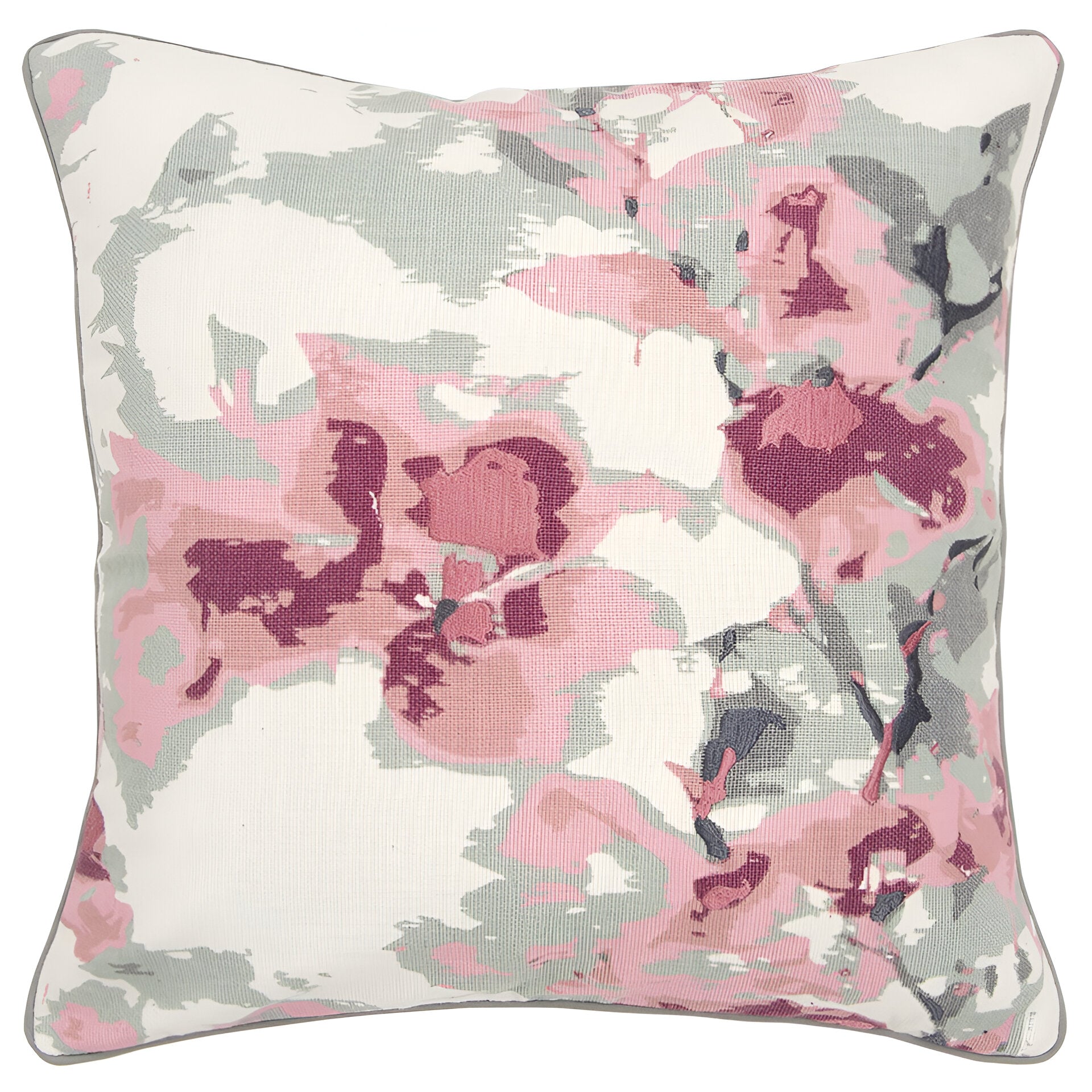 Pink Gray Impressionistic Floral Throw Pillow