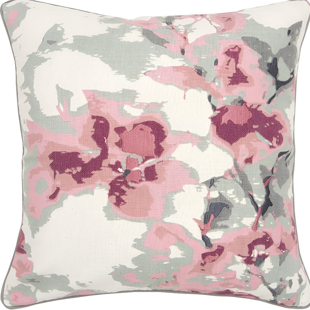 Pink Gray Impressionistic Floral Throw Pillow