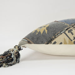 Indigo Gray Tribal Corner Tasseled Lumbar Pillow