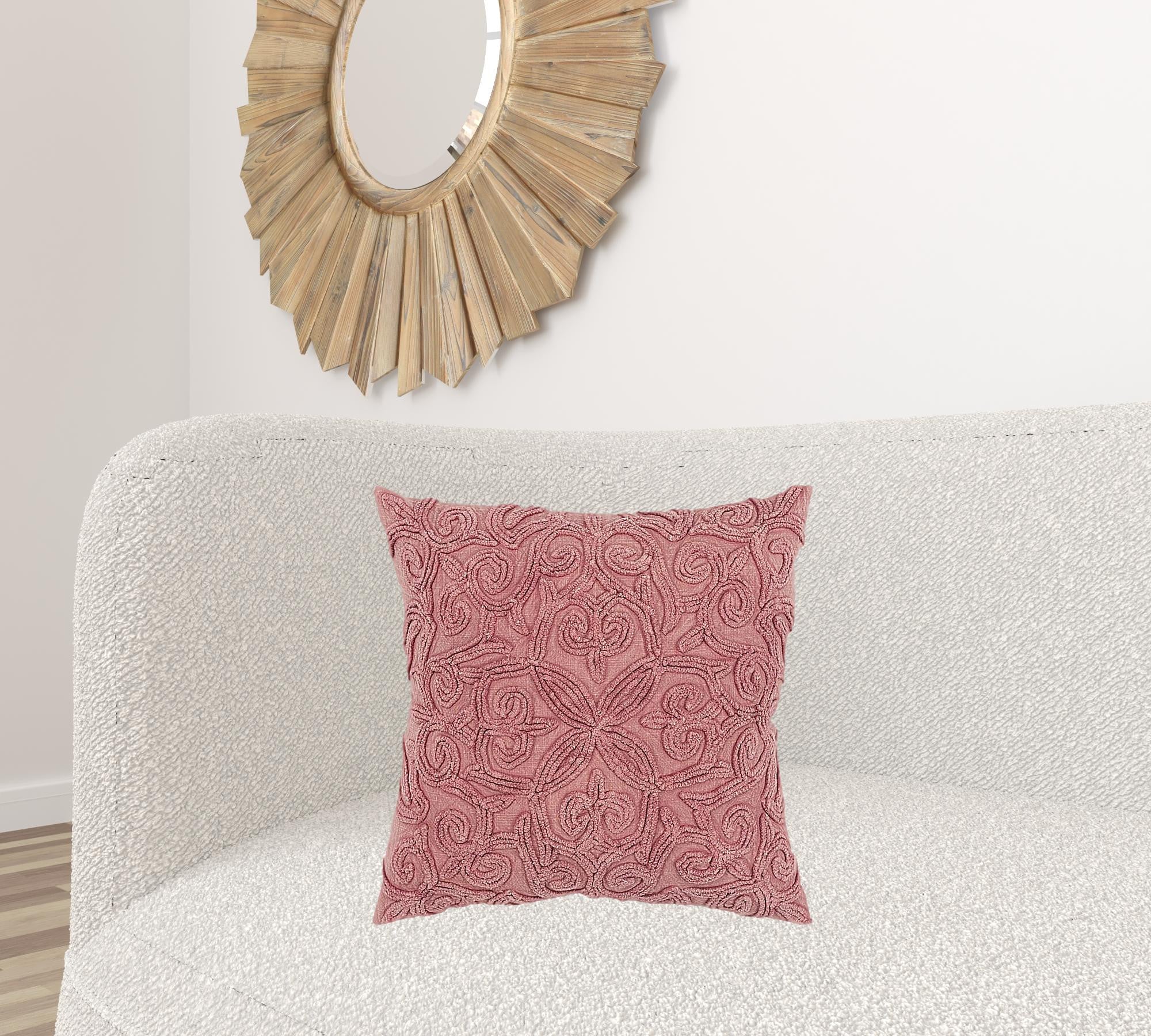 Pink Floral Patterned Heavy Textural Throw Pillow