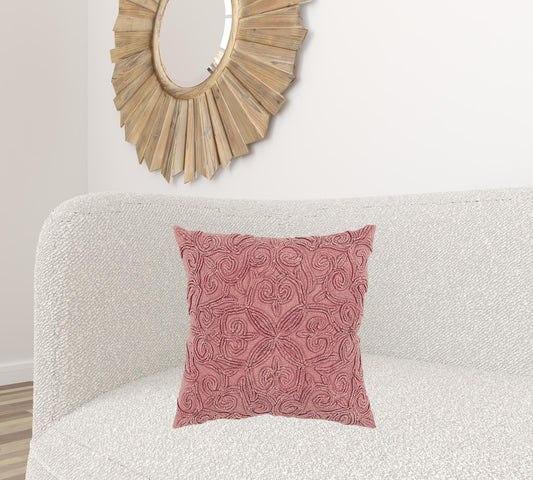 Pink Floral Patterned Heavy Textural Throw Pillow