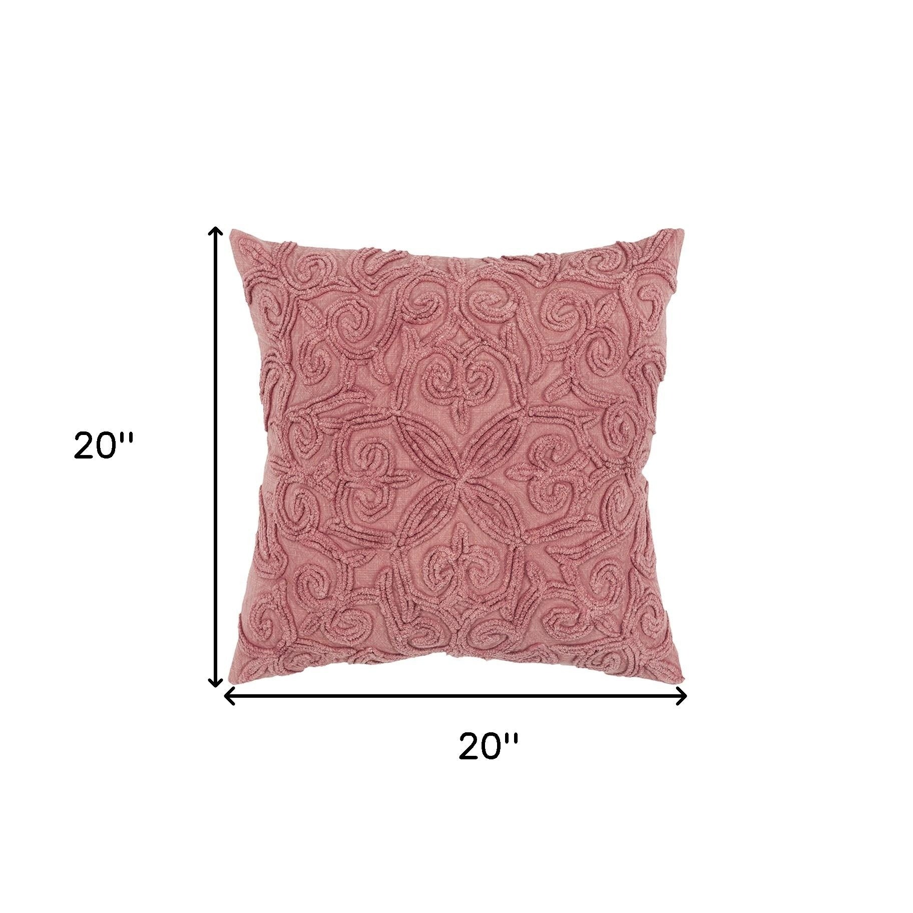 Pink Floral Patterned Heavy Textural Throw Pillow