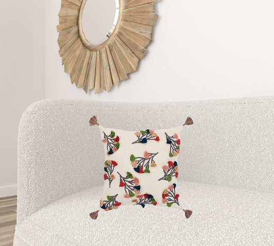 Multicolored Botanical Stemwork Throw Pillow