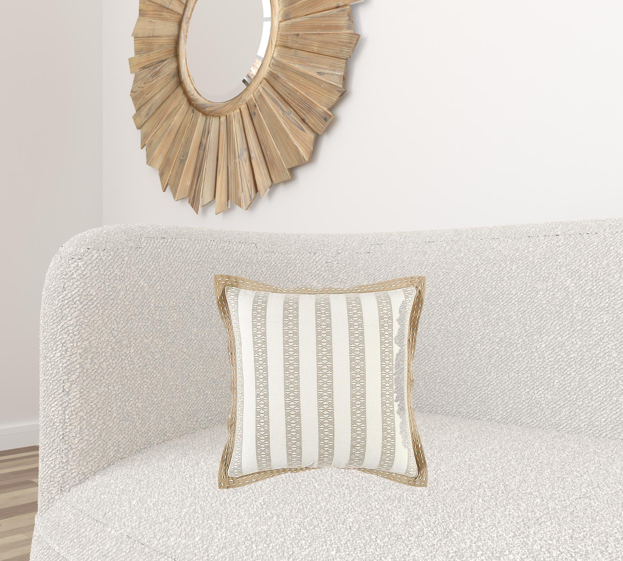 Khaki Ivory Alternate Striped Throw Pillow