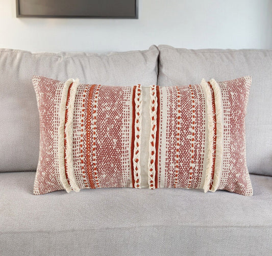 Brown Beige textural Bands Lumbar Pillow