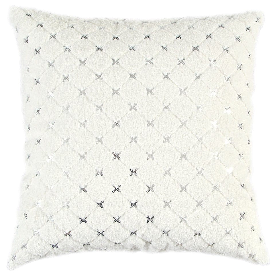 Ivory Silver Metallic Diamond Pattern Throw Pillow - Homeroots