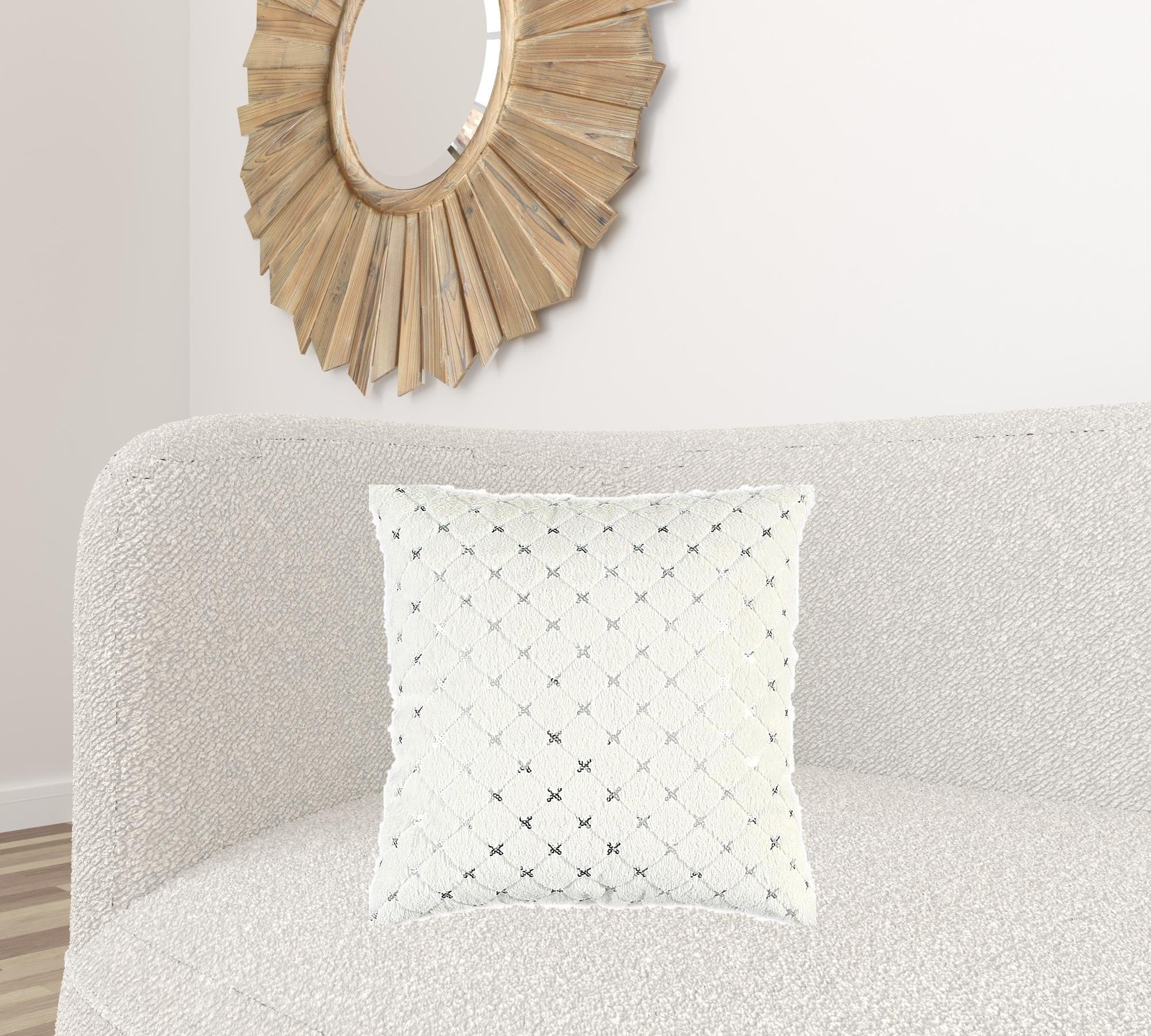 Ivory Silver Metallic Diamond Pattern Throw Pillow - Homeroots