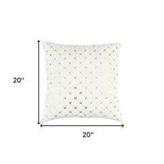 Ivory Silver Metallic Diamond Pattern Throw Pillow - Homeroots