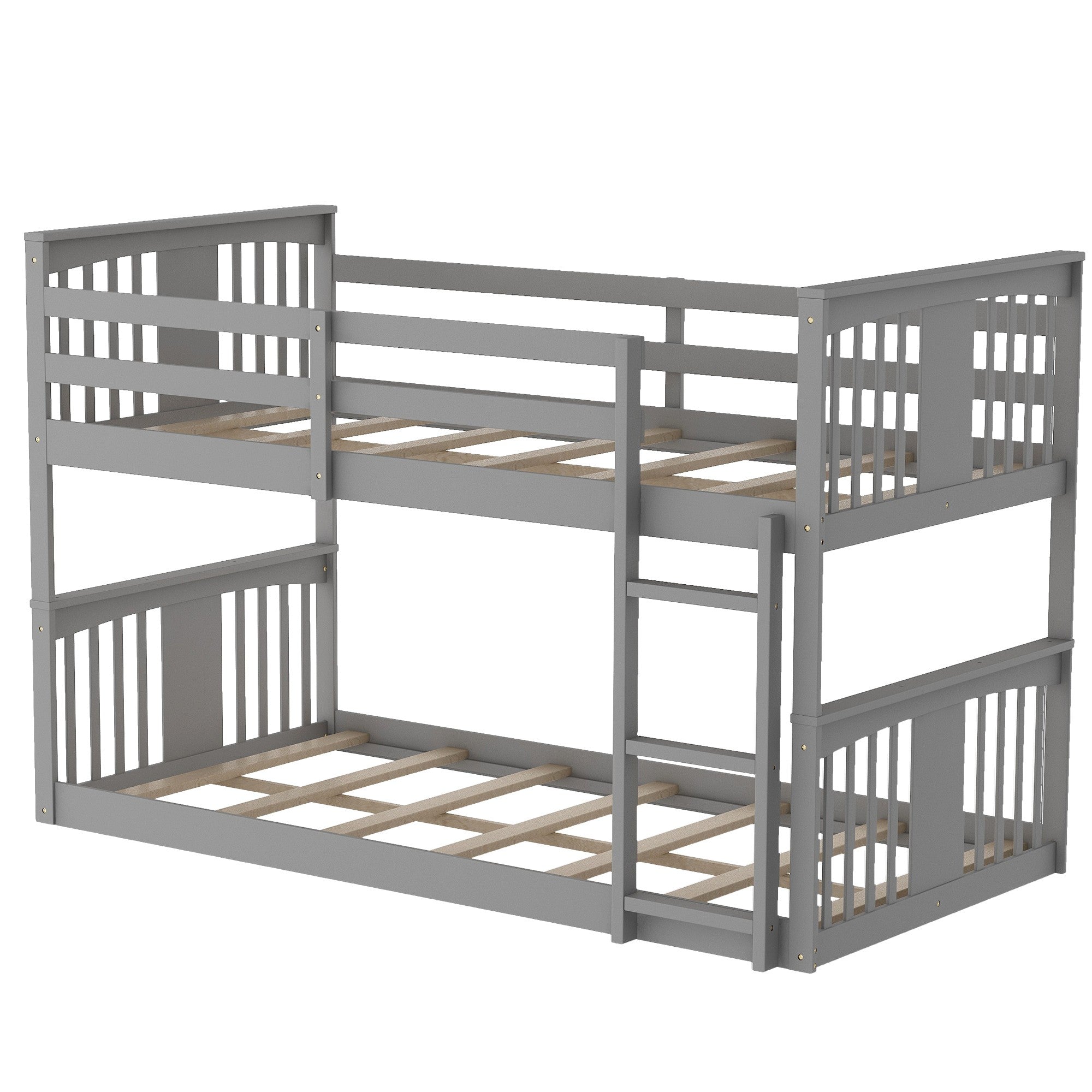 Gray Classic Twin Over Twin Bunk Bed with Ladder