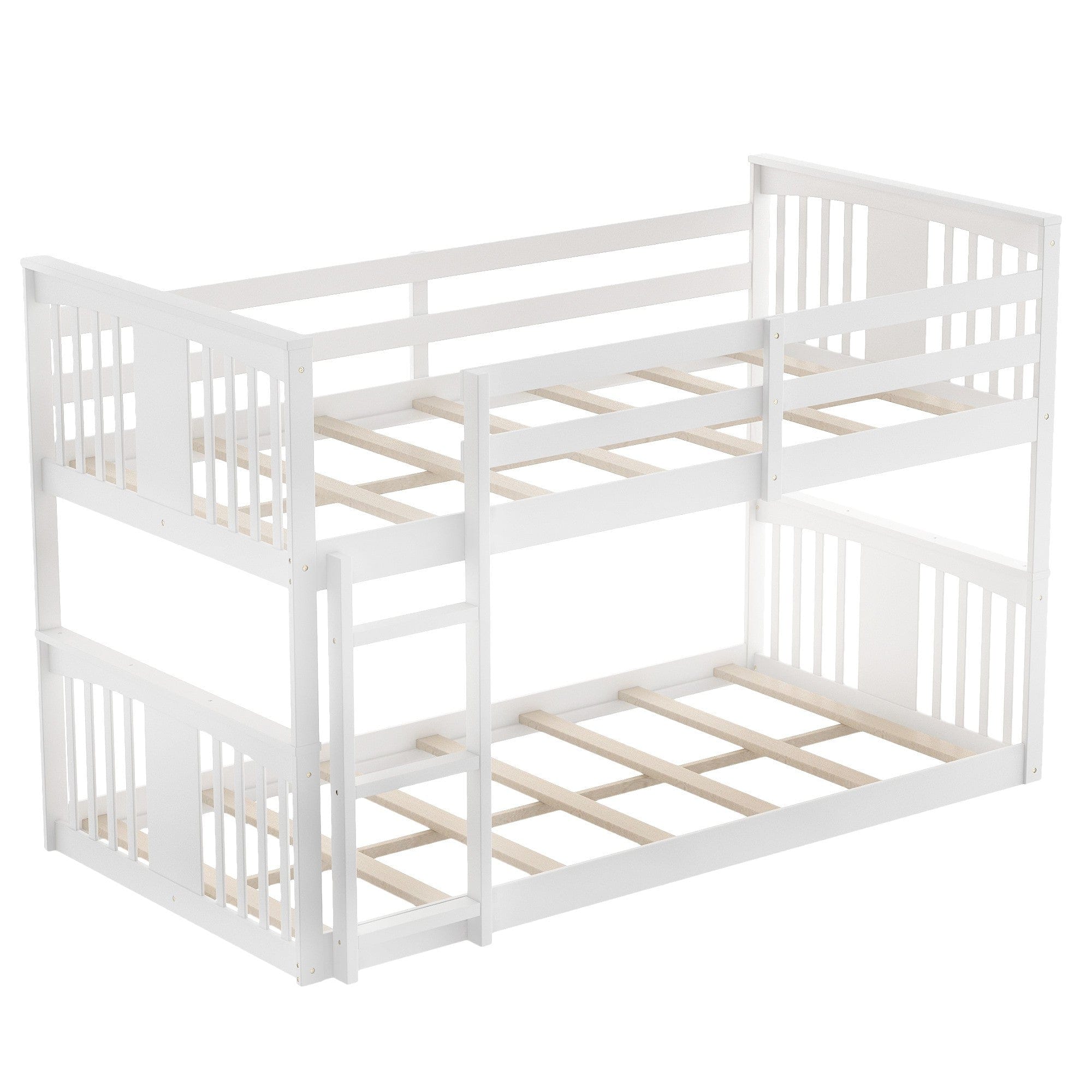 White Classic Twin Over Twin Bunk Bed with Ladder