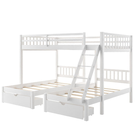 White Full Over Double Twin Triple Bunk Beds with Drawers