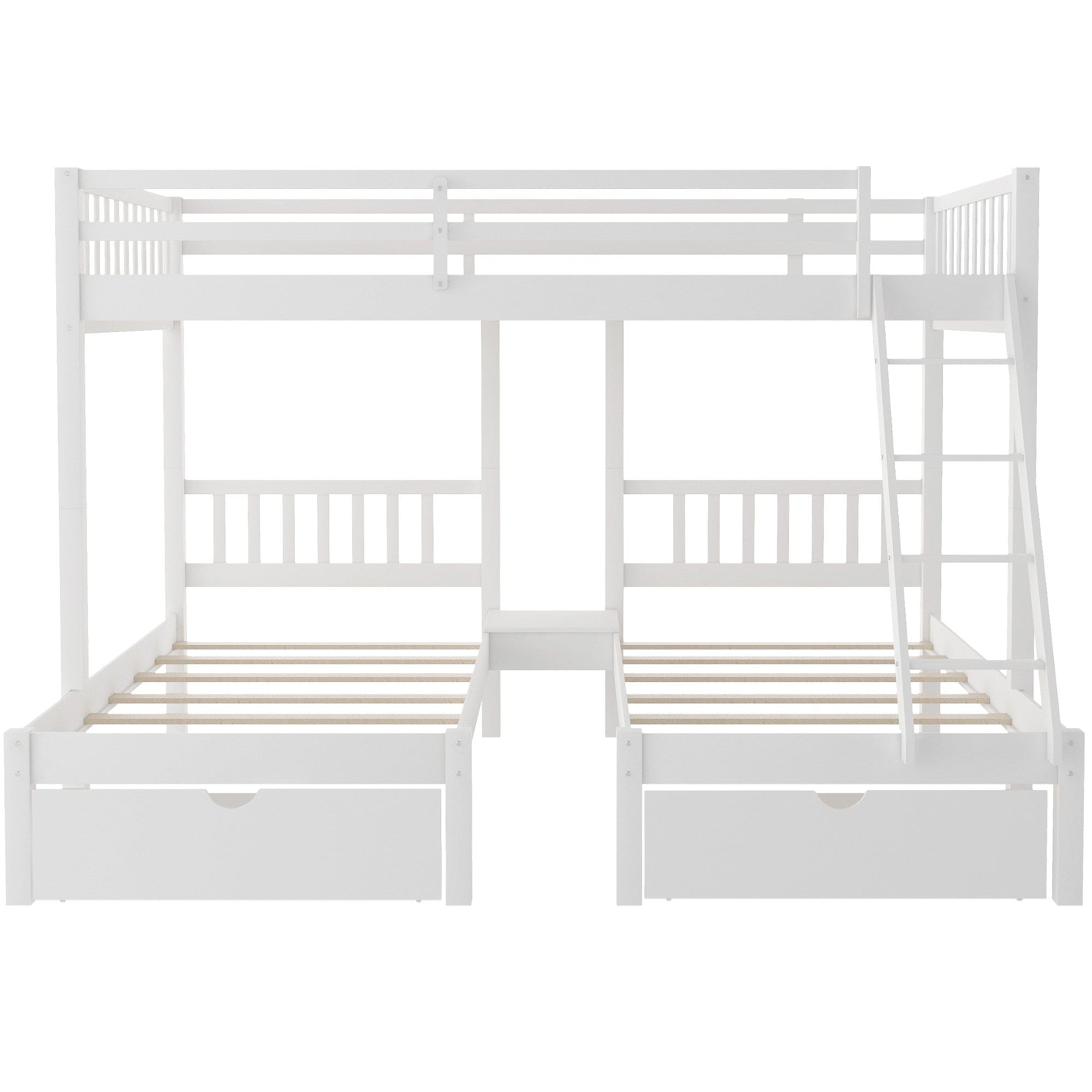 White Full Over Double Twin Triple Bunk Beds with Drawers