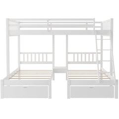 White Full Over Double Twin Triple Bunk Beds with Drawers