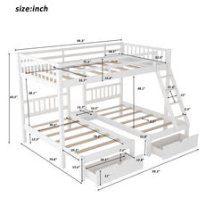 White Full Over Double Twin Triple Bunk Beds with Drawers