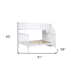 White Twin Over Full Farmhouse Style Bunk Bed with Staircase