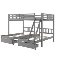 Gray Full Over Double Twin Triple Bunk Beds with Drawers