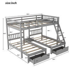 Gray Full Over Double Twin Triple Bunk Beds with Drawers