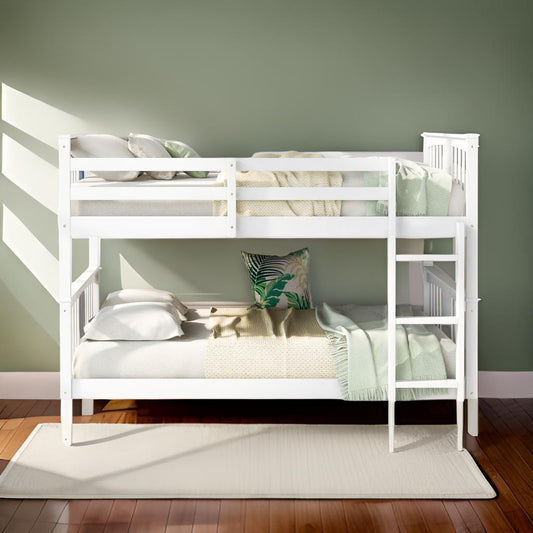 White Classic Full Over Full Bunk Bed with Ladder