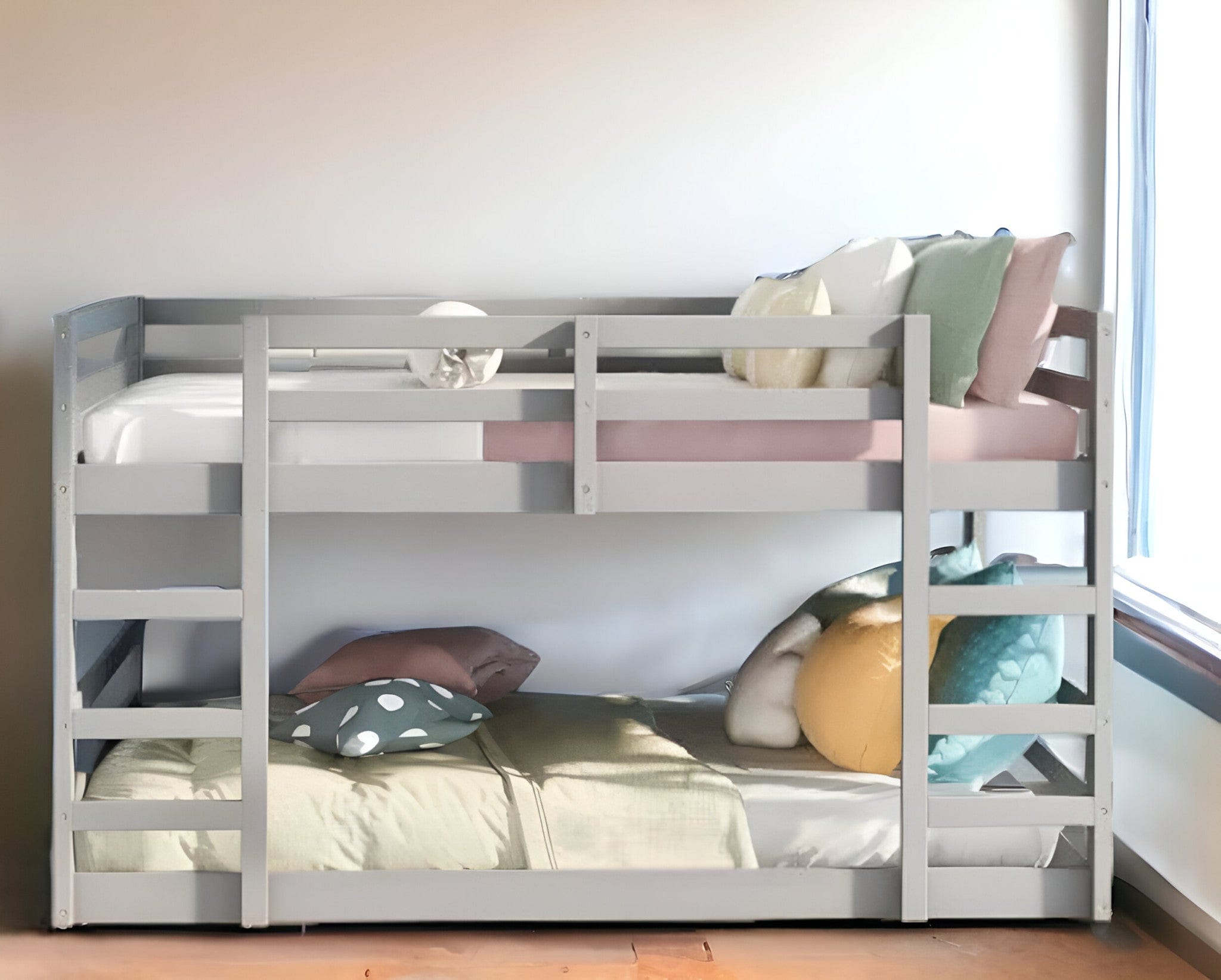 Pastel Gray Full Over Full Dual Ladder Bunk Bed - Homeroots