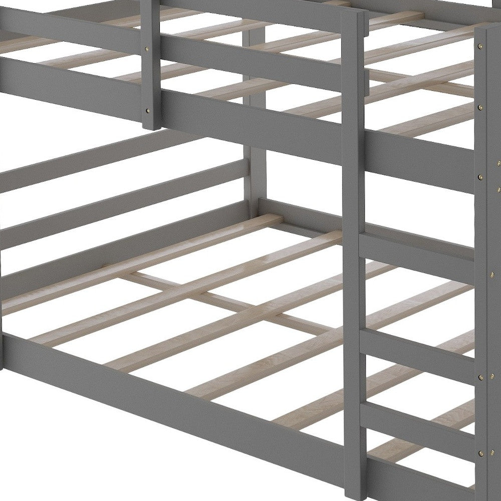 Pastel Gray Full Over Full Dual Ladder Bunk Bed