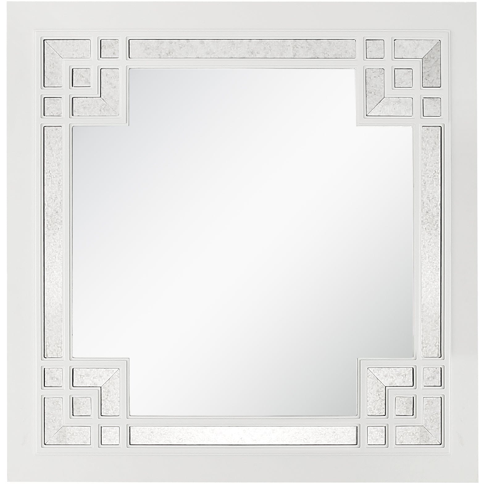 39" White Square Accent Wood Mirror - Homeroots