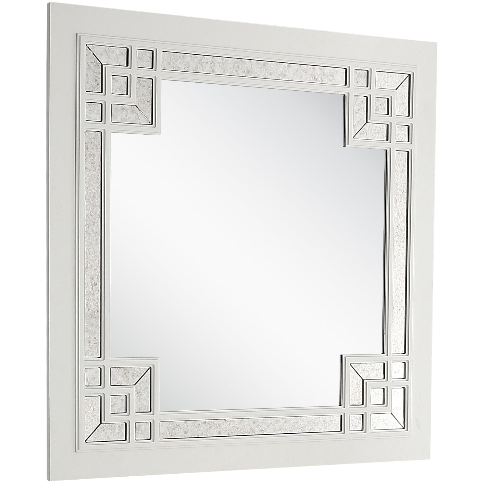 39" White Square Accent Wood Mirror - Homeroots