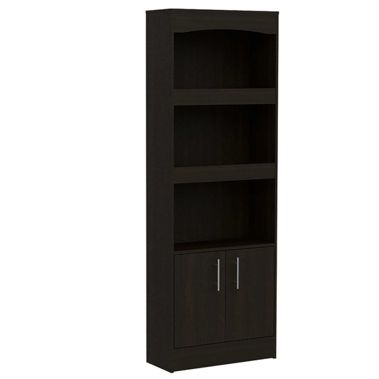 71" Light Gray Three Tier Bookcase with Two doors - Homeroots