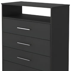 Modern Black Four Drawer Dresser with Hutch