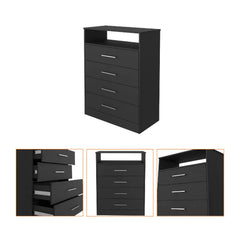 Modern Black Four Drawer Dresser with Hutch