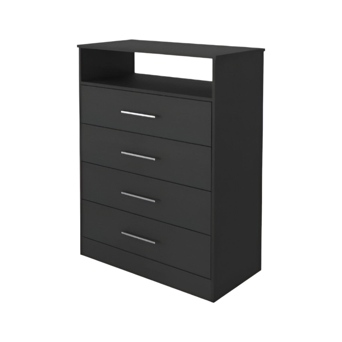 Modern Black Four Drawer Dresser with Hutch