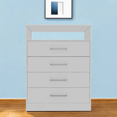 Modern White Four Drawer Dresser with Hutch