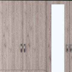 71" Light Oak and Black Four Door Wardrobe Closet with Mirrors - Homeroots