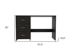 48" Black Computer Desk With Three Drawers - Homeroots