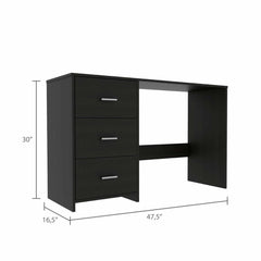 48" Black Computer Desk With Three Drawers - Homeroots