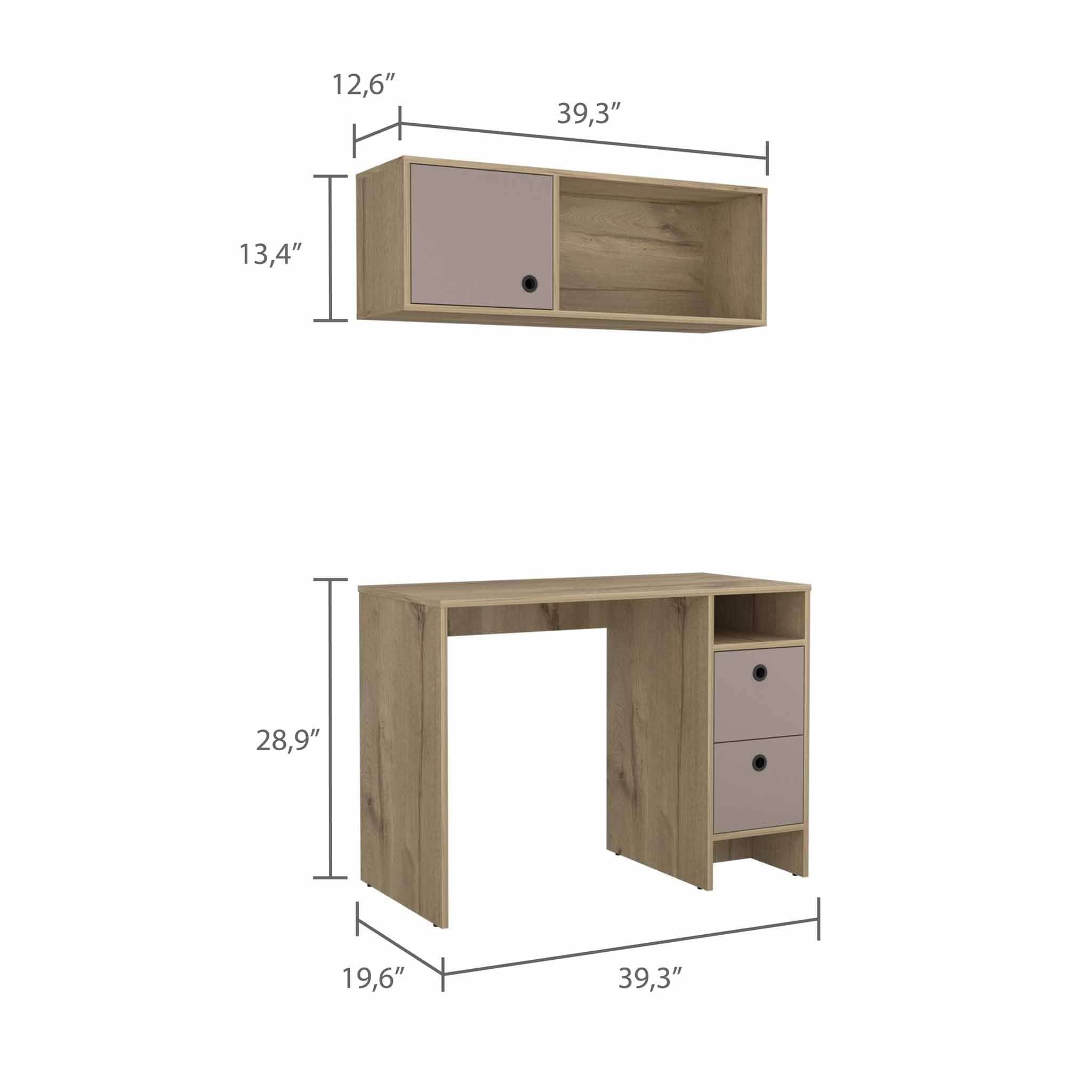 39" Taupe Computer Desk With Two Cabinets Two Drawers - Homeroots