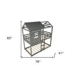 Gray Twin Over Twin Bunk Bed with Roof