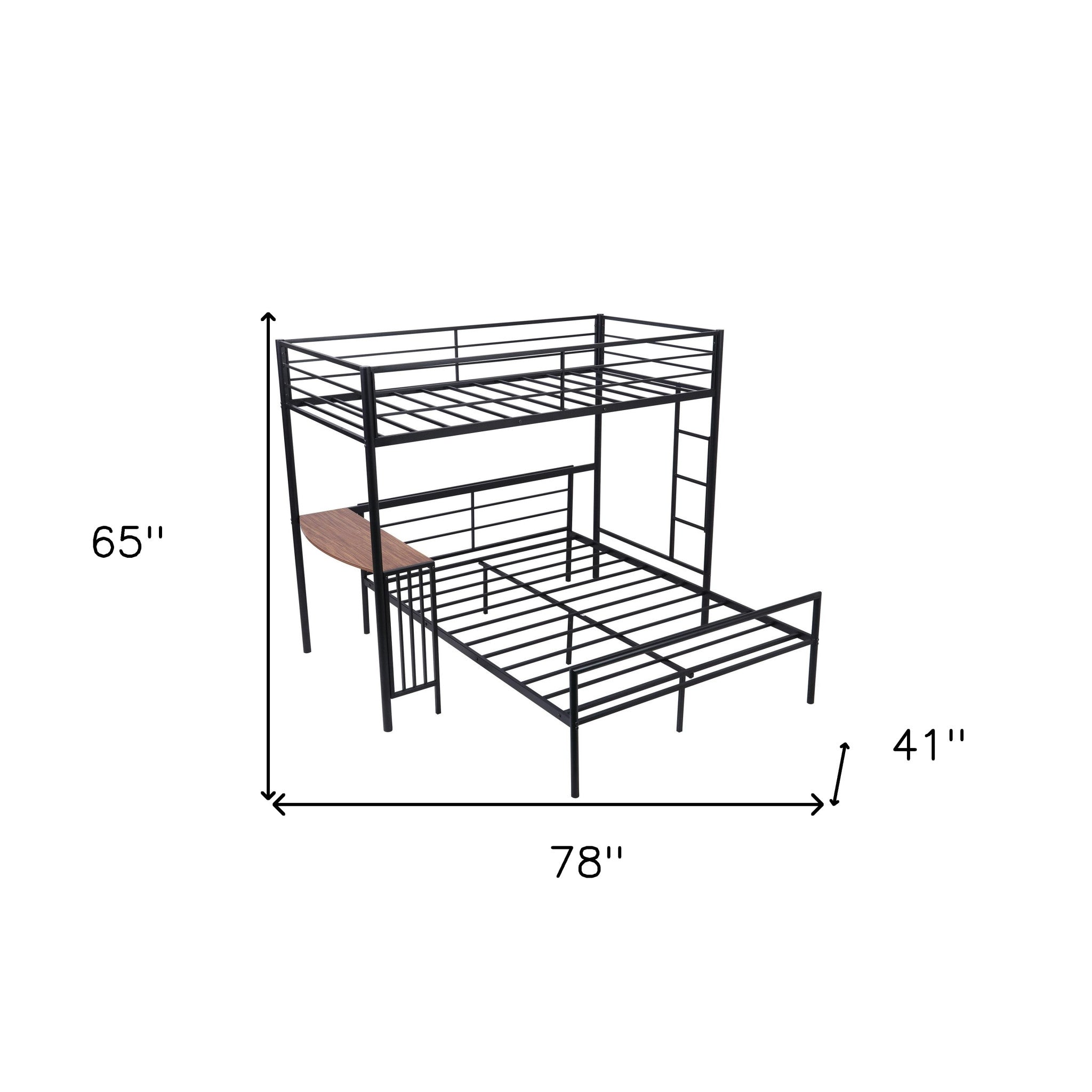 Black Twin Over Full Size Metal Bunk Bed with Desk