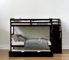 Brown Twin Over Twin Bunk Bed with Trundle